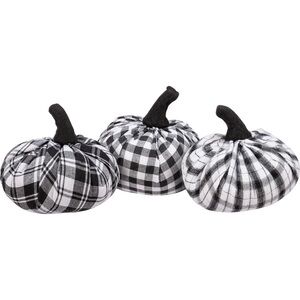 Primitives by Kathy Black and White Plaid Fall Fabric Pumpkins (Set of 3)
